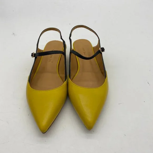 Yellow Women Pointed Toe Slingback Low Heel Pumps Dress Shoes - Picture 2 of 6